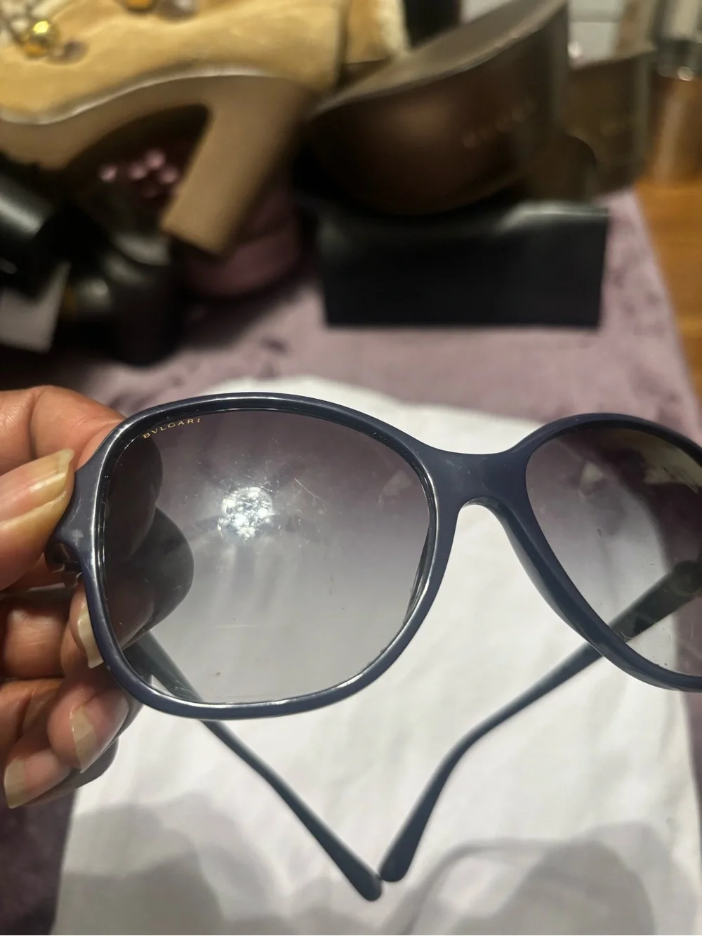 Bulgari Women's Dark Navy Rounded Oversized Sunglasses
